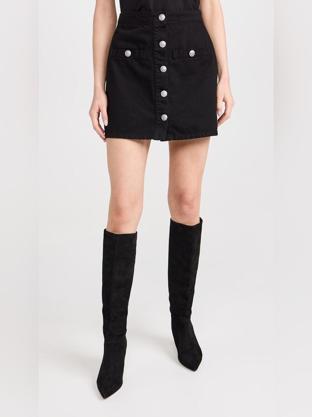 L'AGENCE Kris Button Front Mini Skirt in Noir Black 27